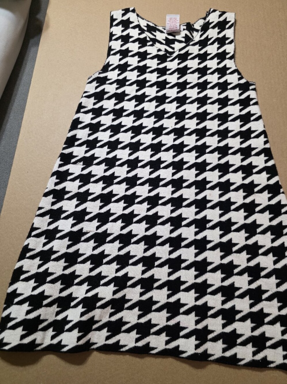 Girl's Tahari Black and White Houndstooth Knit dress